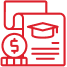 Icon representing education costs with a graduation cap and money symbol, highlighting fees for destination-specific studies.