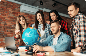 Students engaging in social science studies, reflecting the diverse and rich academic experience available for international students.