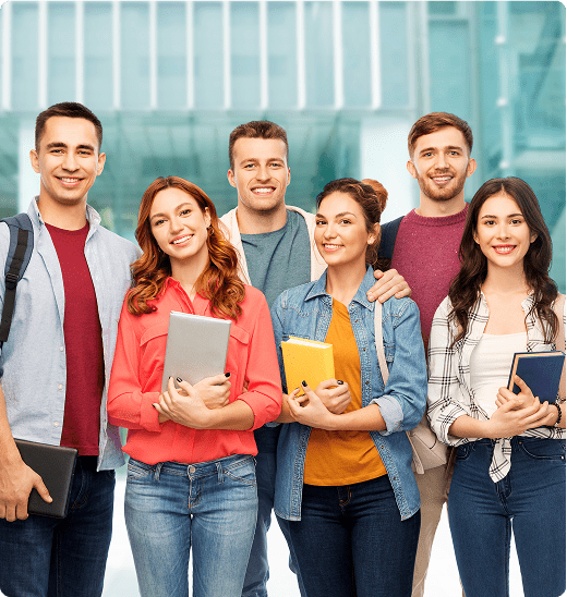 International students excited about studying abroad, forming lifelong friendships, and gaining global academic and career experiences.